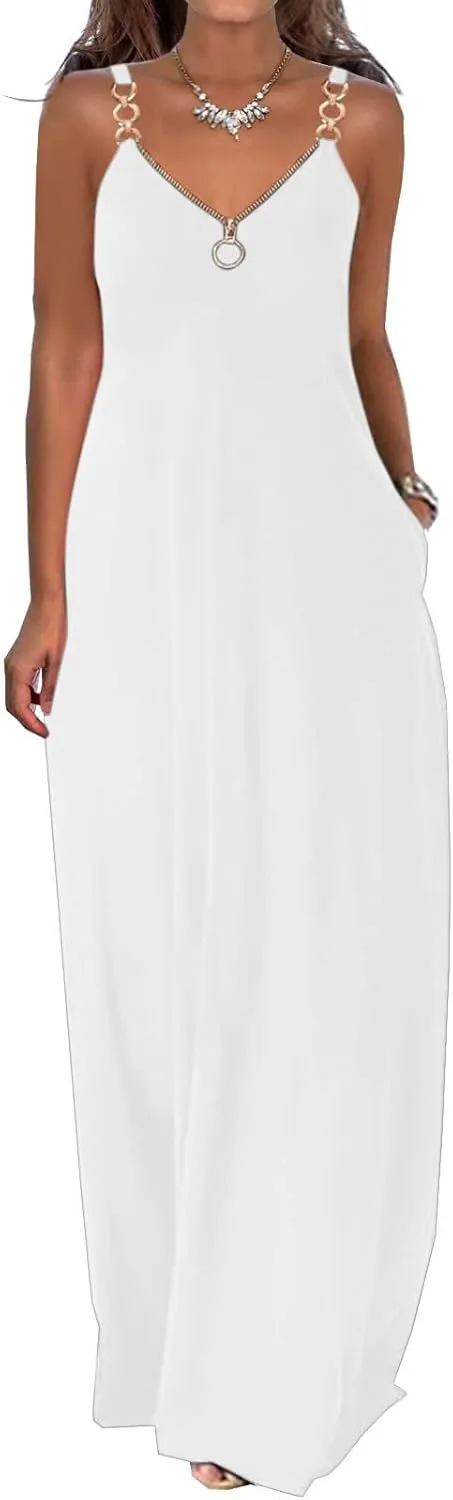 NaRHbrg Women's 2025 Summer Beach Dress Casual Sleeveless V Neck Spaghetti Strap Maxi Dresses Flowy Long Boho Sundress