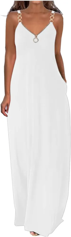NaRHbrg Women's 2025 Summer Beach Dress Casual Sleeveless V Neck Spaghetti Strap Maxi Dresses Flowy Long Boho Sundress