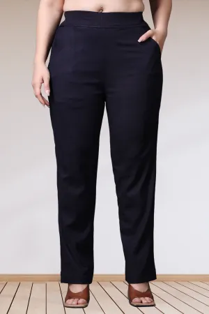 Navy Lycra Slub Pants
