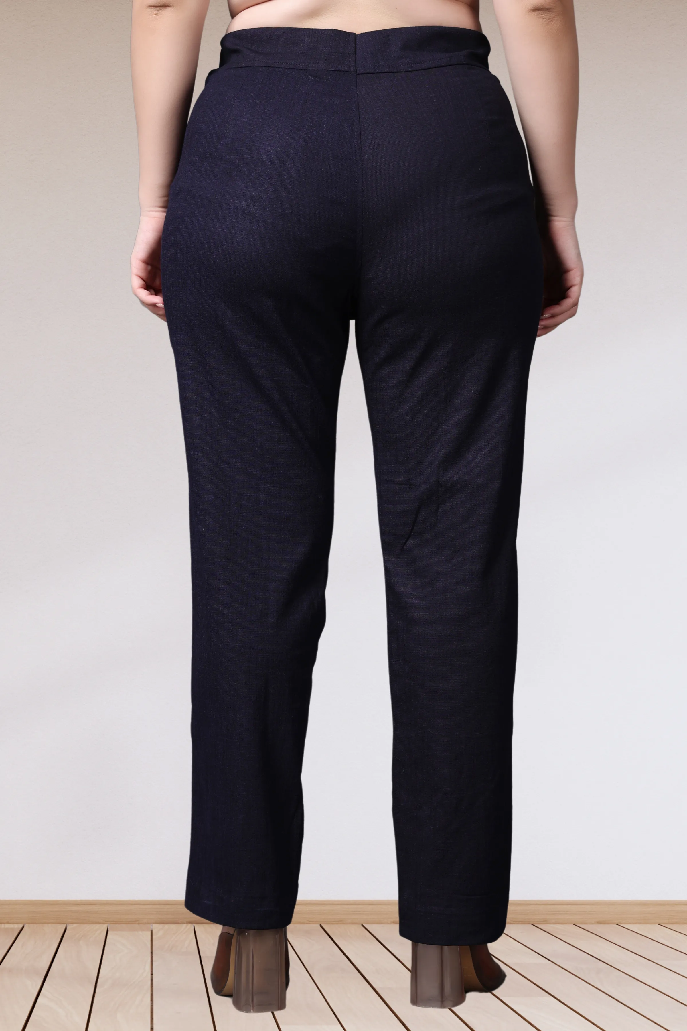 Navy Lycra Slub Pants