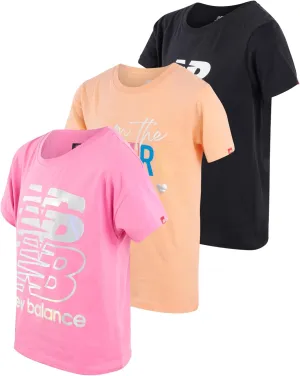New Balance Girls' Athletic T-Shirt - 3 Pack Active Performance Sports Tee Bundle (7-16)