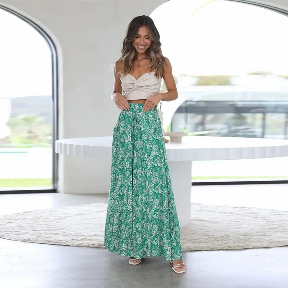 ODIZLI Women Palazzo Wide Leg Pant with Pockets Casual Loose Flowy Pants Solid Color/Floral Print