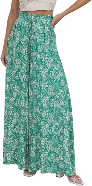 ODIZLI Women Palazzo Wide Leg Pant with Pockets Casual Loose Flowy Pants Solid Color/Floral Print