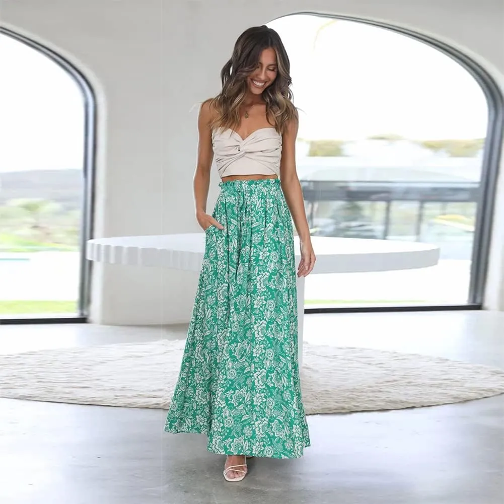 ODIZLI Women Palazzo Wide Leg Pant with Pockets Casual Loose Flowy Pants Solid Color/Floral Print