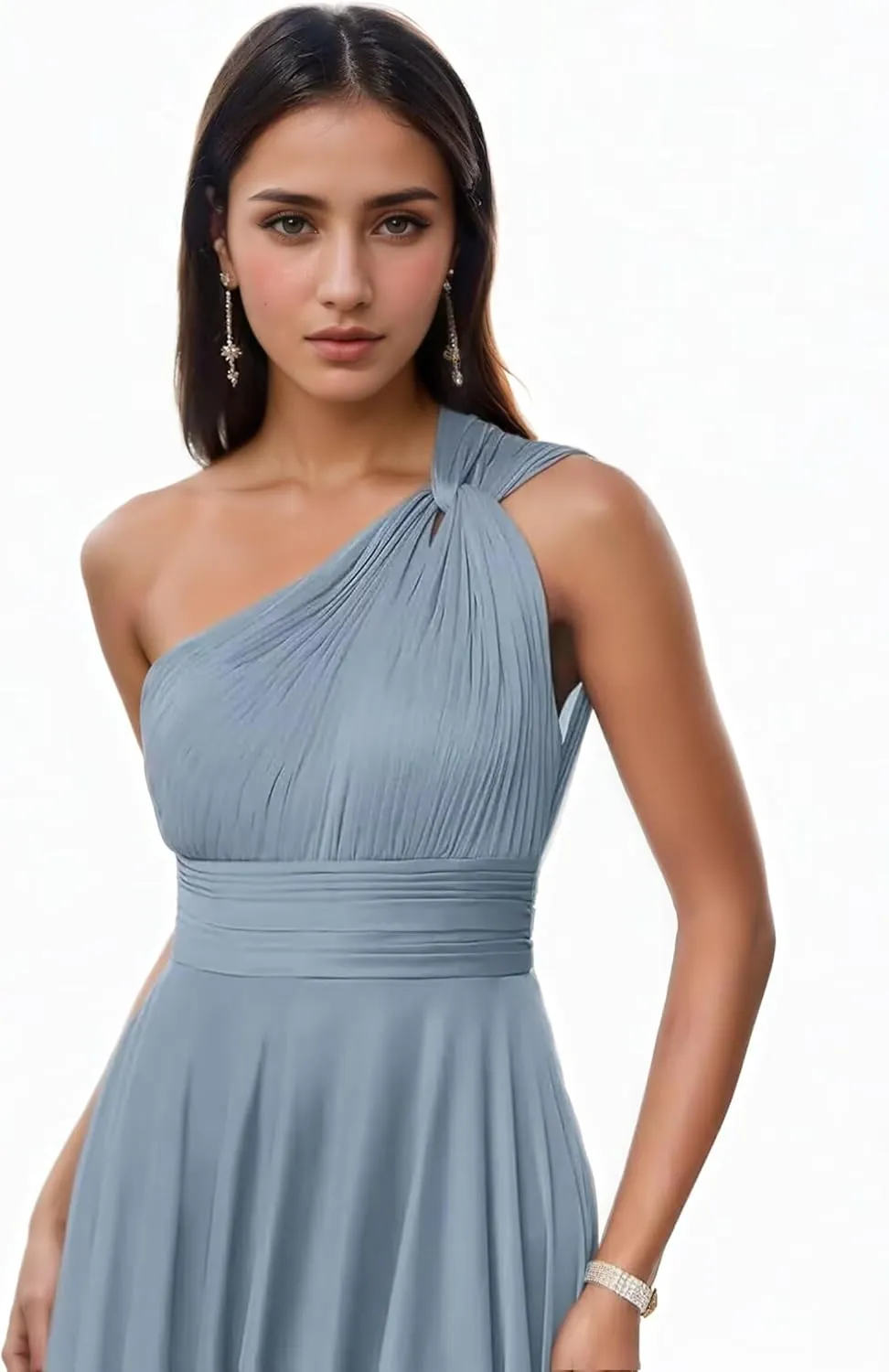 One Shoulder Bridesmaid Dresses Long with Slit Ruched Chiffon Formal Dresses for Women 2025 with Pockets
