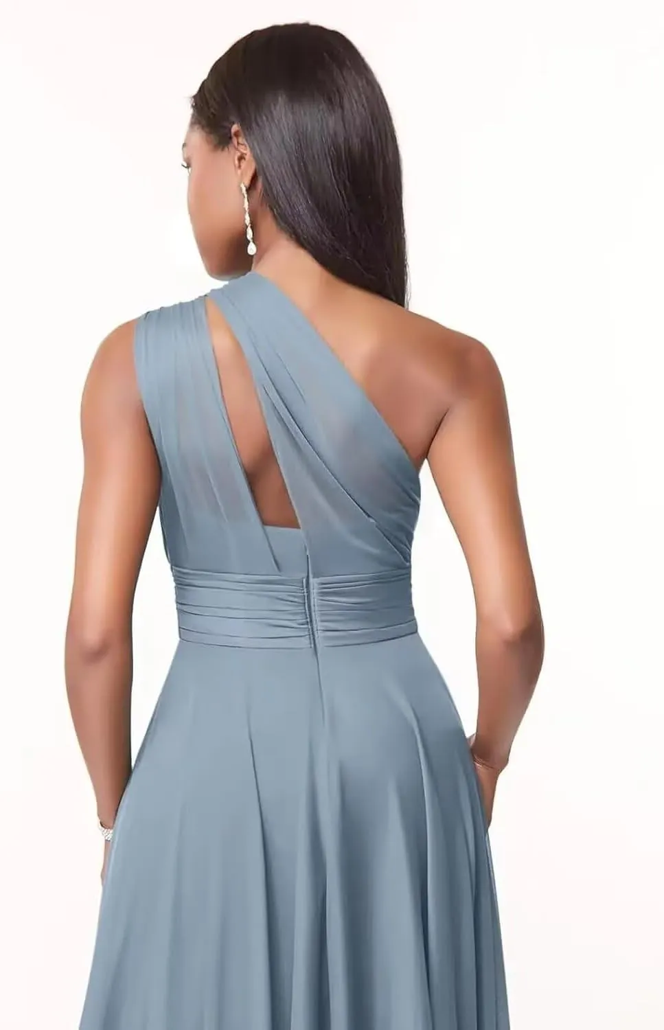 One Shoulder Bridesmaid Dresses Long with Slit Ruched Chiffon Formal Dresses for Women 2025 with Pockets