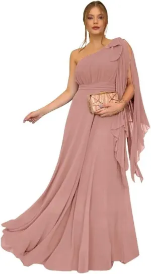 One Shoulder Prom Dresses for Women 2024 Chiffon Evening Dresses for Wedding Guest Cocktail Dresses