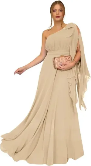 One Shoulder Prom Dresses for Women 2024 Chiffon Evening Dresses for Wedding Guest Cocktail Dresses