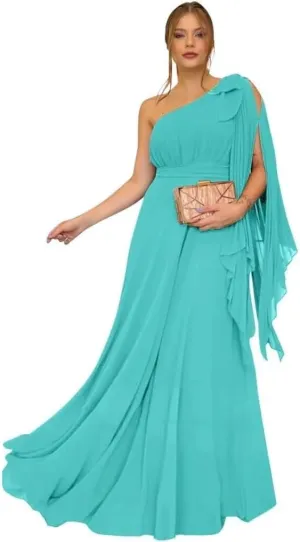 One Shoulder Prom Dresses for Women 2024 Chiffon Evening Dresses for Wedding Guest Cocktail Dresses