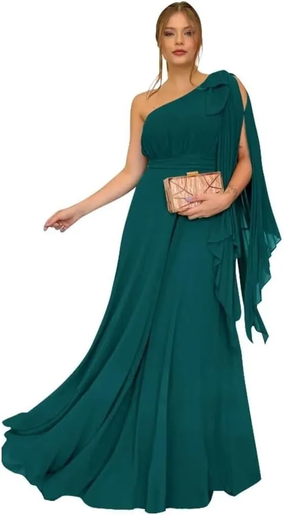 One Shoulder Prom Dresses for Women 2024 Chiffon Evening Dresses for Wedding Guest Cocktail Dresses