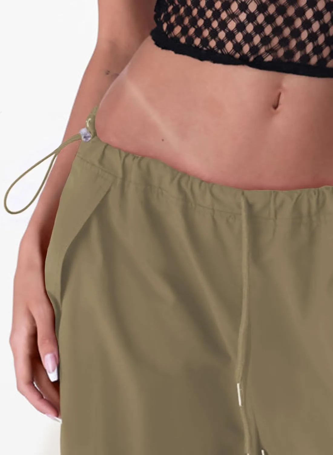 ONIRIKE Womens Parachute Pants Drawstring Elastic Low Waist Sweatpants Loose Baggy Y2K Cargo Pants Trousers with Pockets