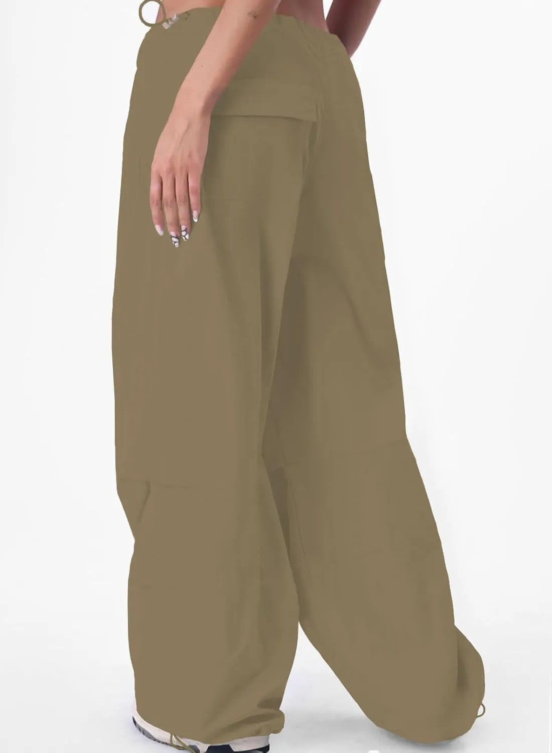 ONIRIKE Womens Parachute Pants Drawstring Elastic Low Waist Sweatpants Loose Baggy Y2K Cargo Pants Trousers with Pockets