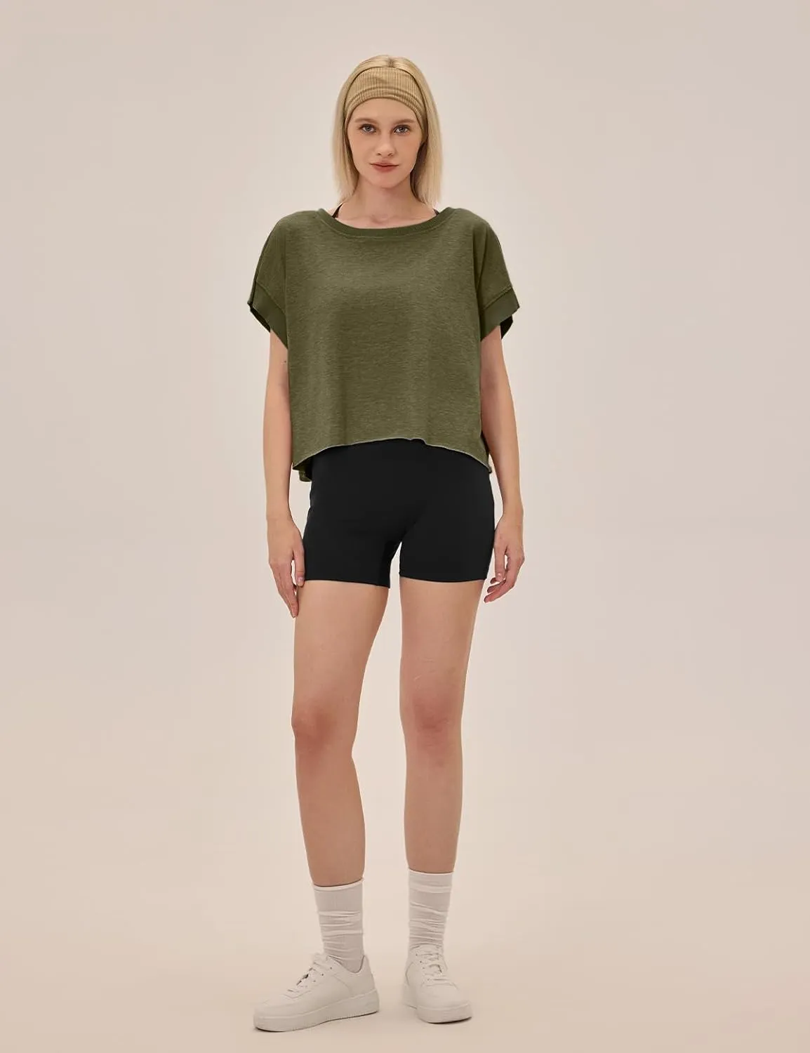 Open Back Workout Tops for Women Loose Fit Athletic Crop Tee Short Sleeve Gym Running Yoga Shirt