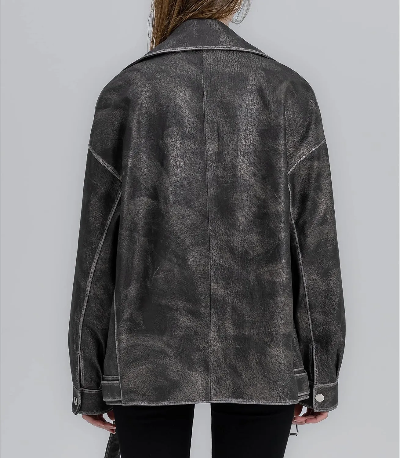 Oversized Leather Jacket Women - Real Lambskin Women's Leather Jacket Plus Size Long Leather Motorcycle Jacket