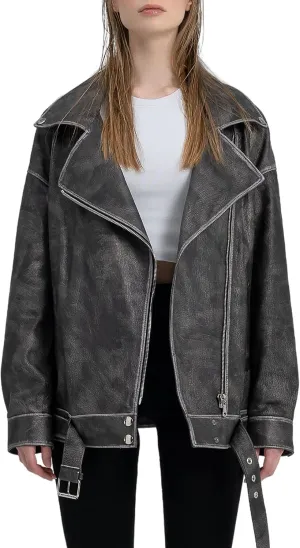 Oversized Leather Jacket Women - Real Lambskin Women's Leather Jacket Plus Size Long Leather Motorcycle Jacket