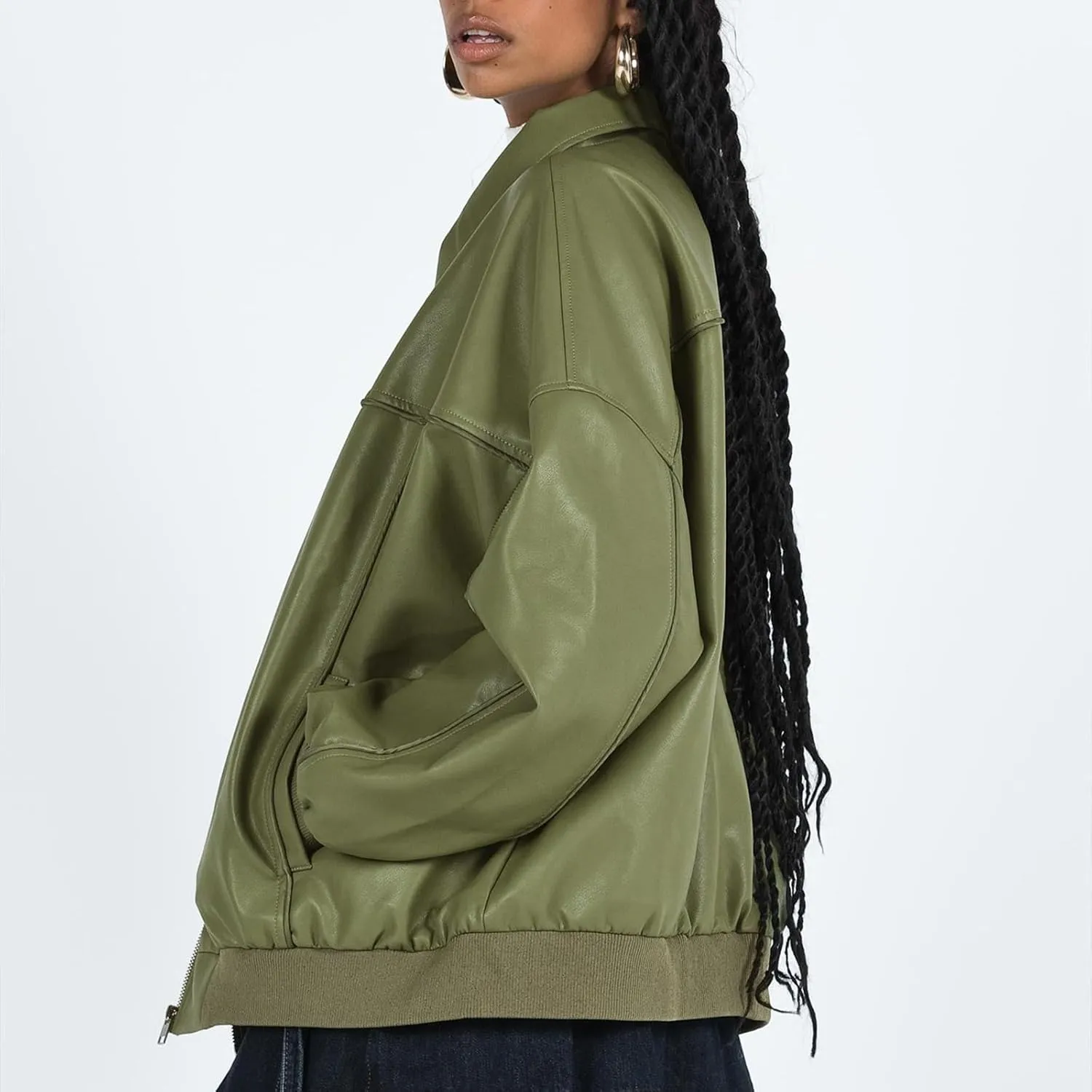 Owl's-Yard Women Leather Biker Jacket Long Sleeves Zip Up Motorcycle Jacket PU Moto Varsity Bomber Jackets Streetwear