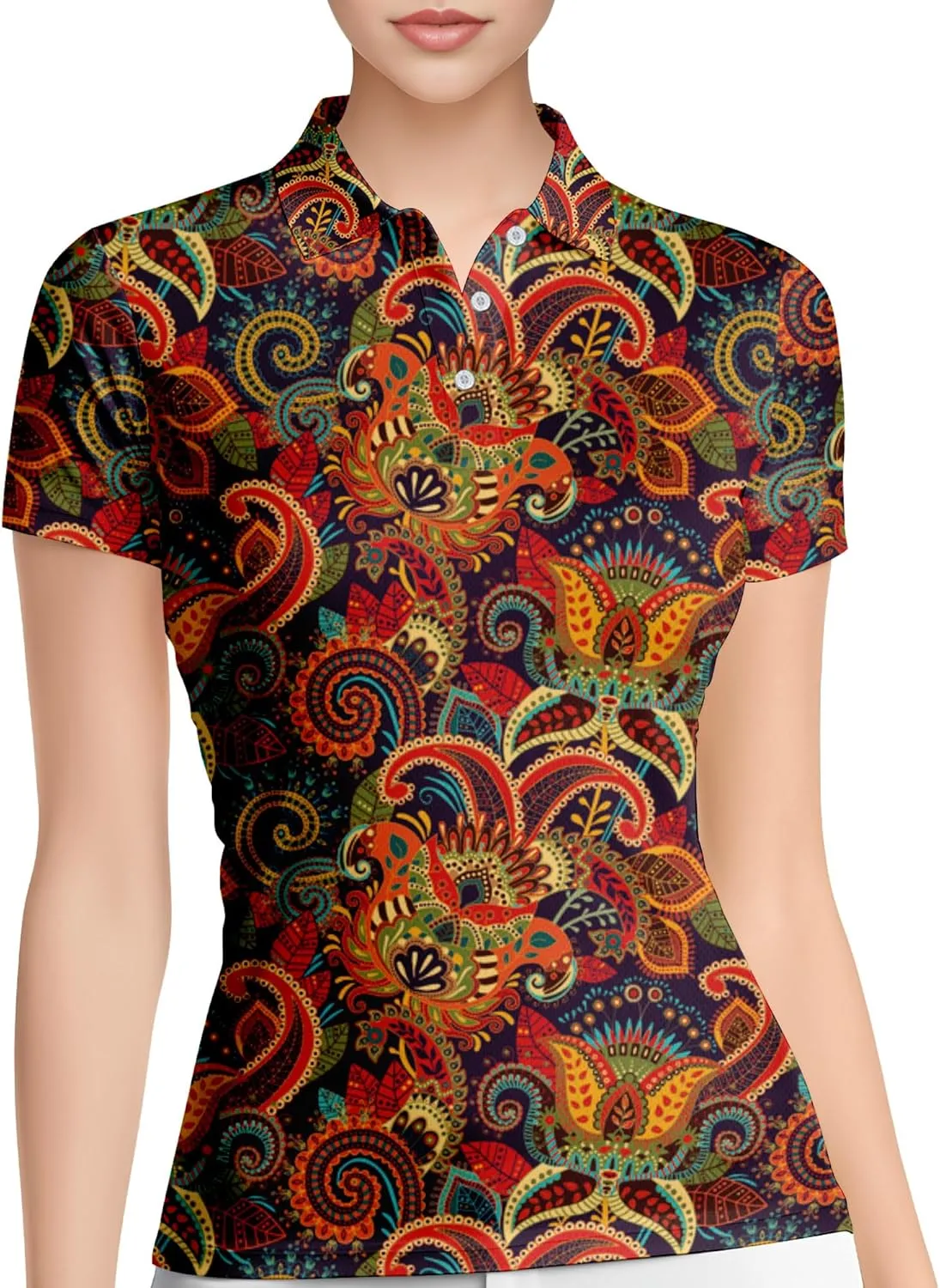 PAGYMO Funny Womens Golf Shirt Crazy Cute Print Moisture Wicking Short Sleeve Polo Shirts for Women