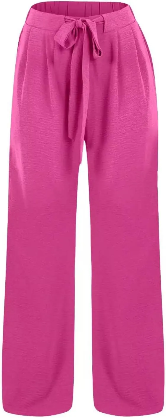 Palazzo Pants for Women Casual Wide Leg Pants Ruffle Smocked High Waisted Pant Flowy Boho Beach Trousers with Pocket