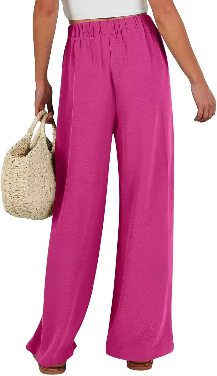 Palazzo Pants for Women Casual Wide Leg Pants Ruffle Smocked High Waisted Pant Flowy Boho Beach Trousers with Pocket