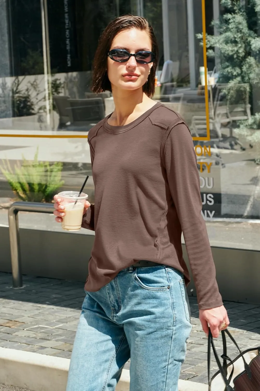 Panadila Womens Long Sleeve Crewneck Shirts Oversized Casual Pullover Tops Loose Fit Layering Top Spring Basic Tee
