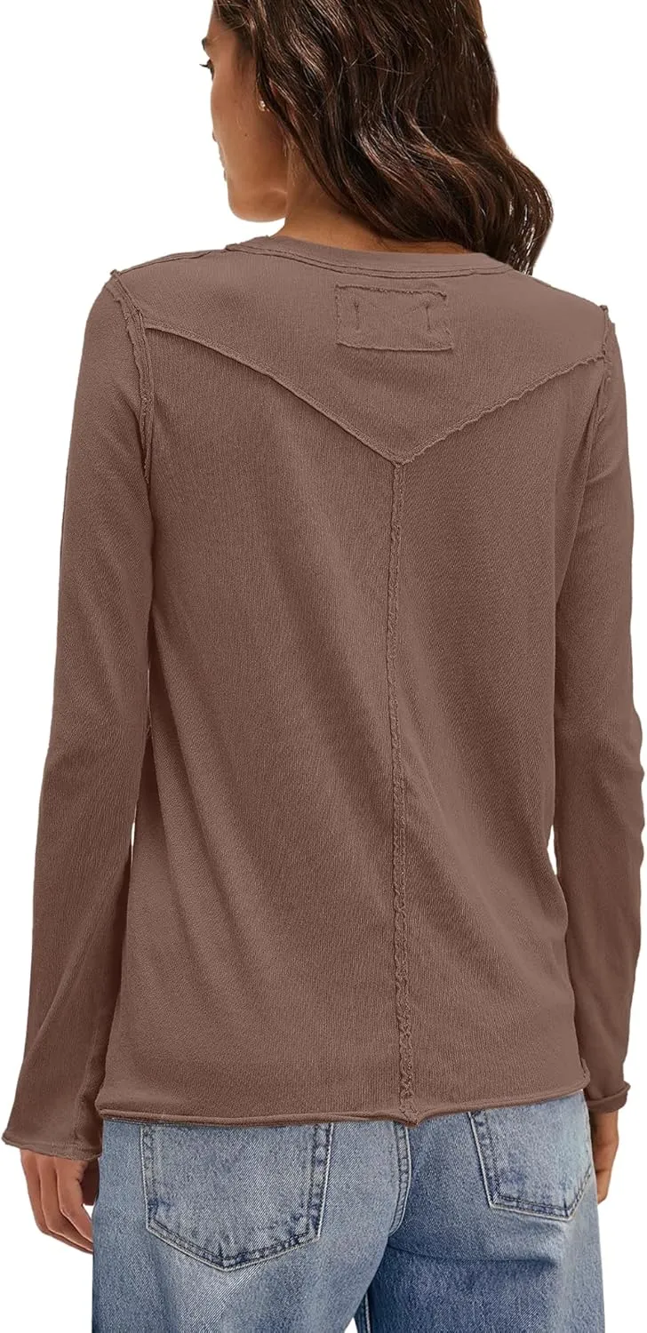Panadila Womens Long Sleeve Crewneck Shirts Oversized Casual Pullover Tops Loose Fit Layering Top Spring Basic Tee