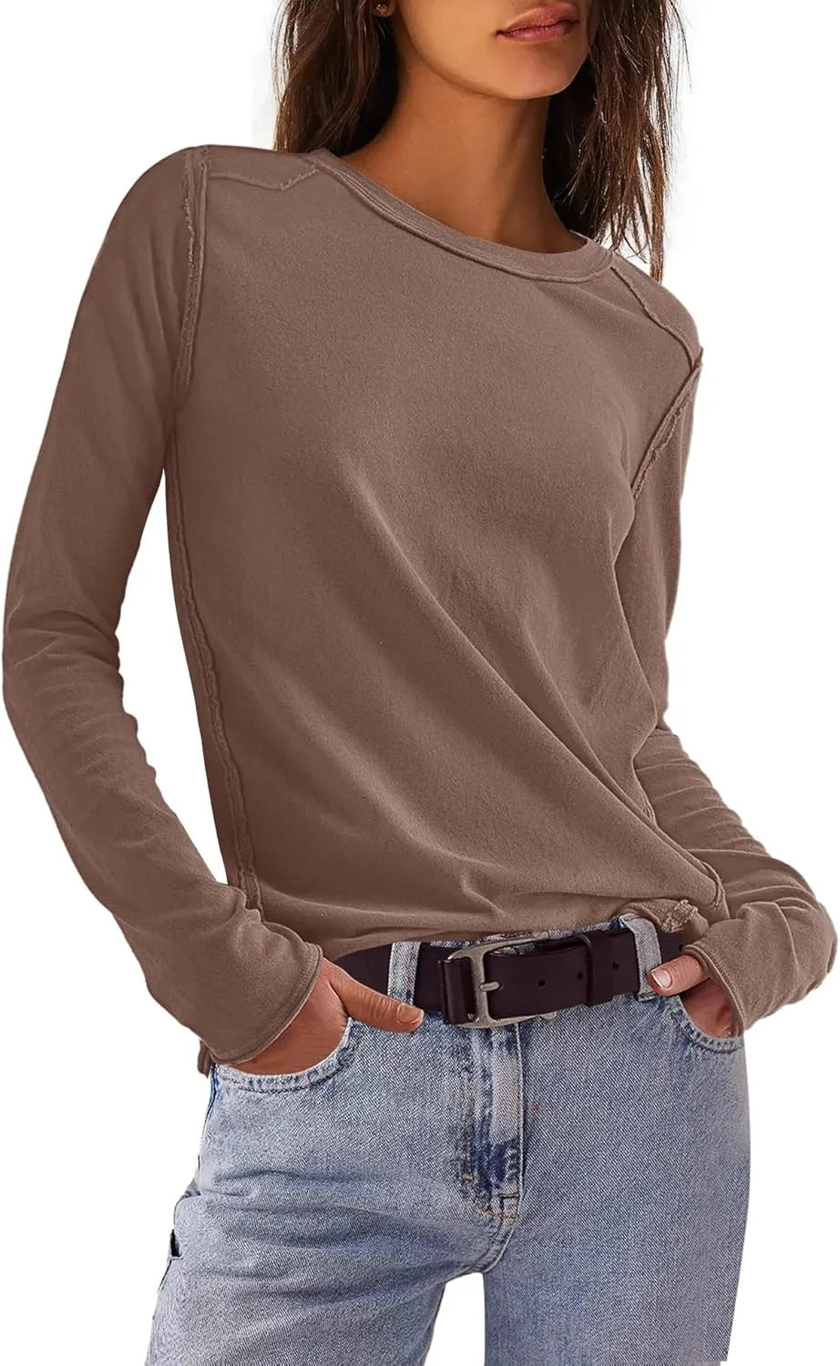 Panadila Womens Long Sleeve Crewneck Shirts Oversized Casual Pullover Tops Loose Fit Layering Top Spring Basic Tee