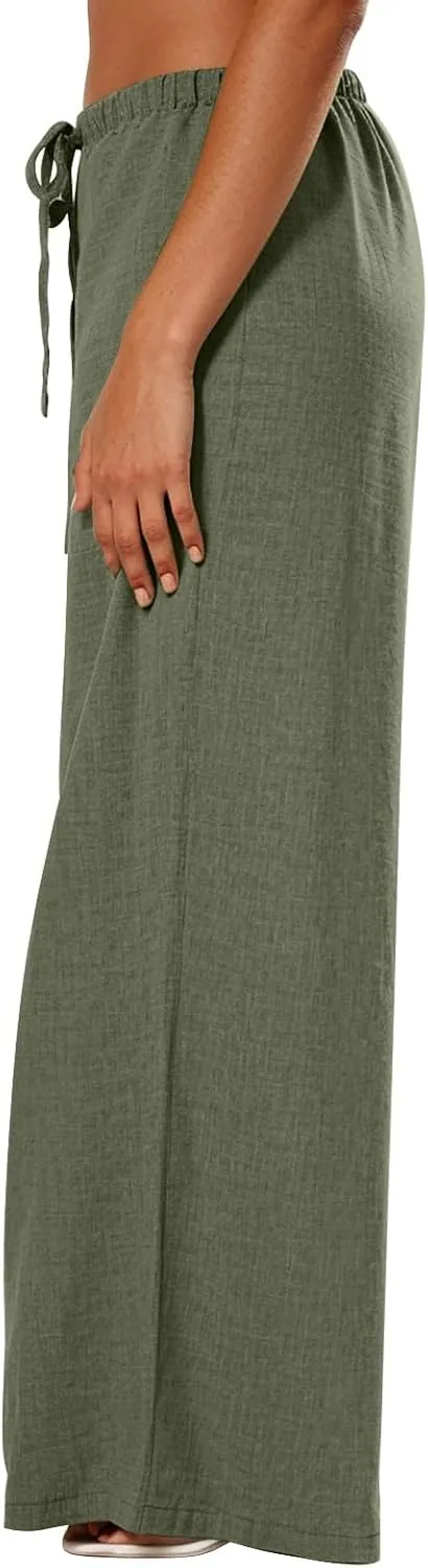 Parachute Pants for Women High Waisted Trousers Straight Leg, Womens Casual Pants Linen Palazzo Business Casual