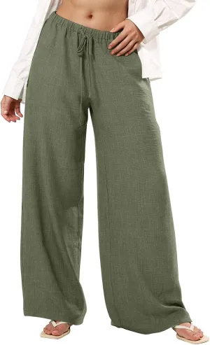 Parachute Pants for Women High Waisted Trousers Straight Leg, Womens Casual Pants Linen Palazzo Business Casual
