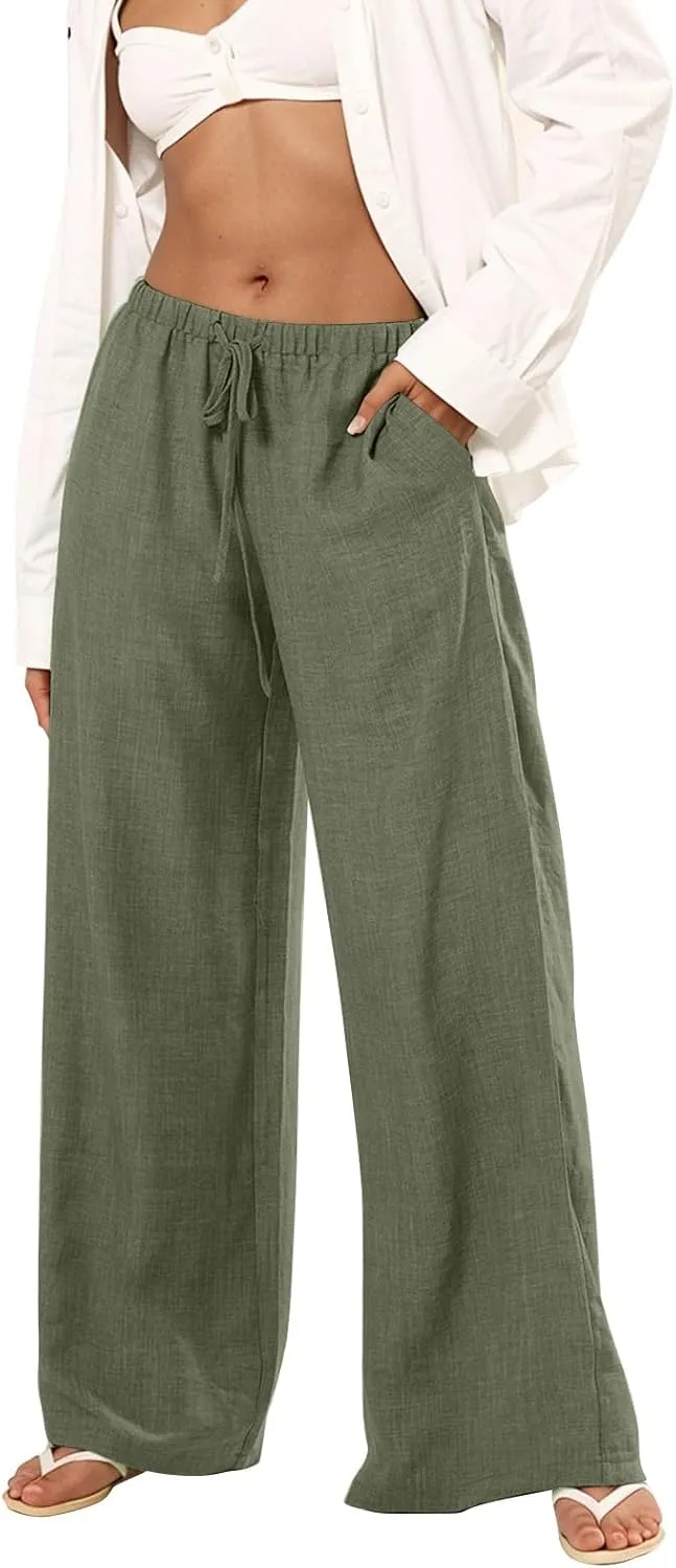 Parachute Pants for Women High Waisted Trousers Straight Leg, Womens Casual Pants Linen Palazzo Business Casual