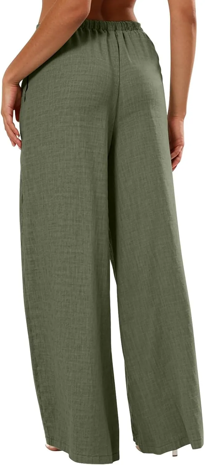 Parachute Pants for Women High Waisted Trousers Straight Leg, Womens Casual Pants Linen Palazzo Business Casual