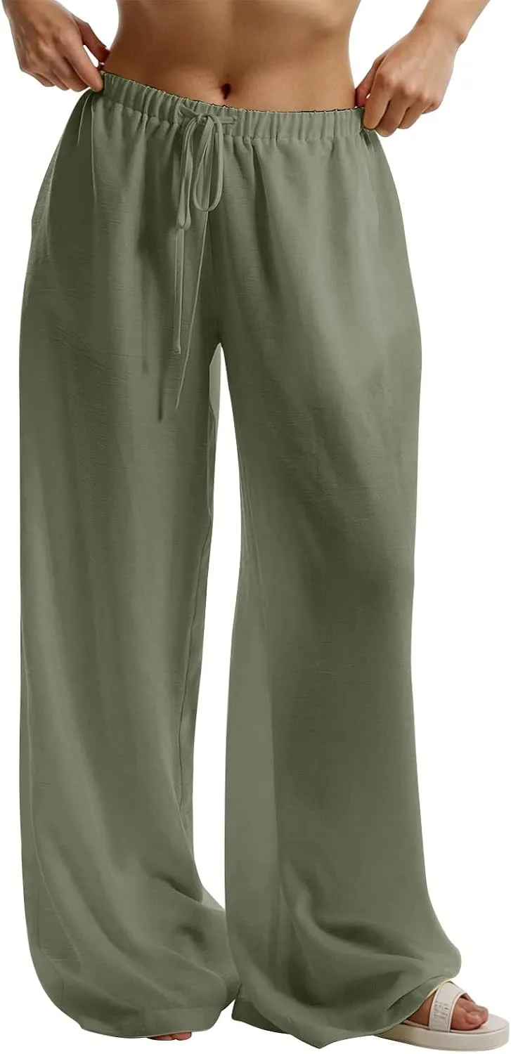 Parachute Pants for Women High Waisted Trousers Straight Leg, Womens Casual Pants Linen Palazzo Business Casual