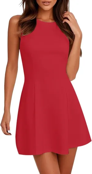 Petite Dresses for Women Wedding Guest Dress Sleeveless V Neck Mini Dress Slim Fit Party Club a Line Sundresses