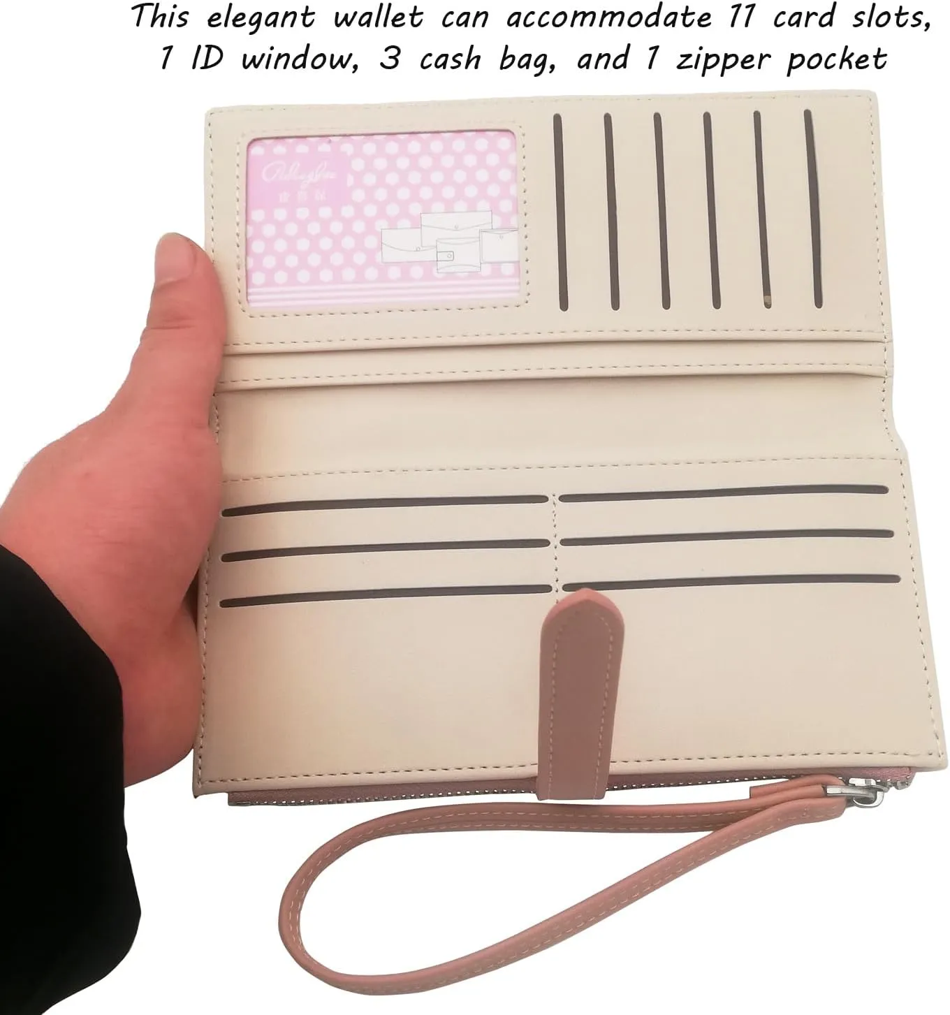 Pink Womens Wallet Slim Female Purse Large Capacity Bifold Wallet Card Holder with Zipper Pocket, Birthday Gift for Mom Wife Aunt Girls Ladies
