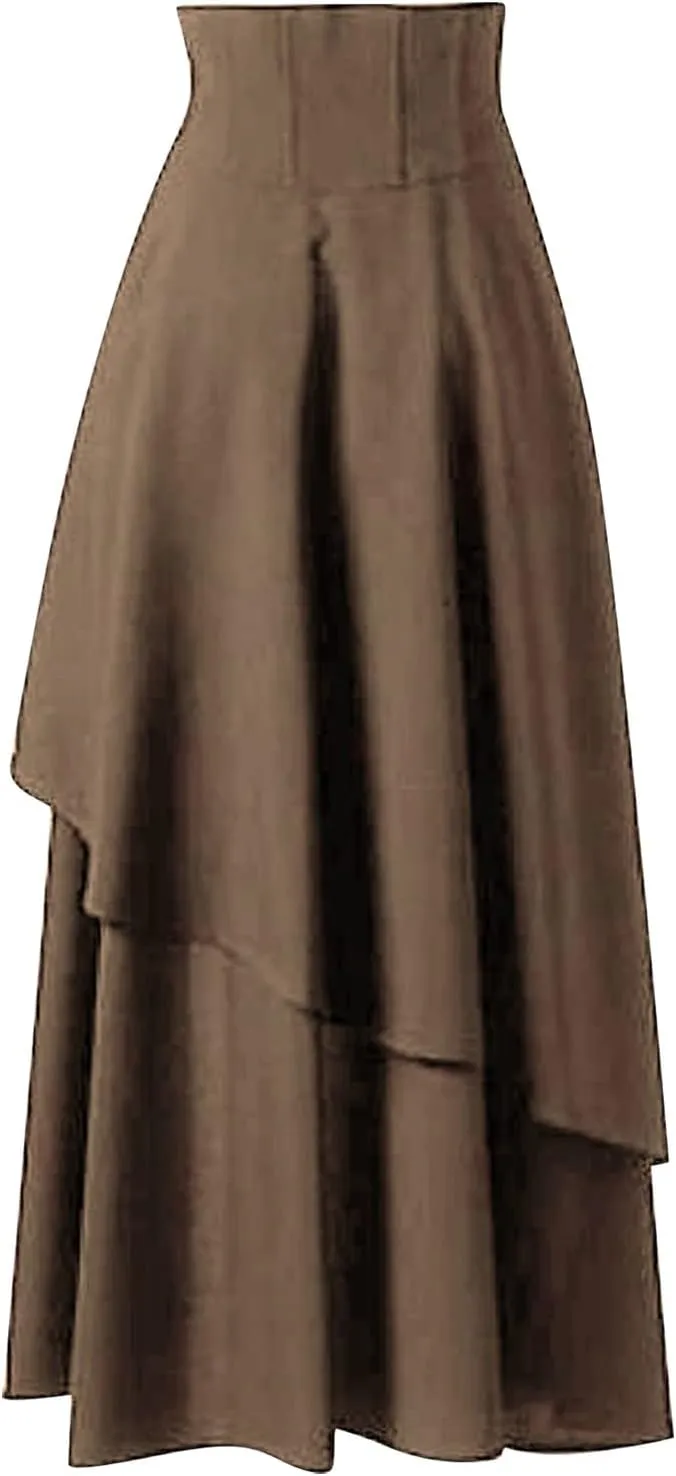 Plaid Skirt for Women, Womens Fashion Loose Fringe Irregular Skirt High Waist Long Skirt