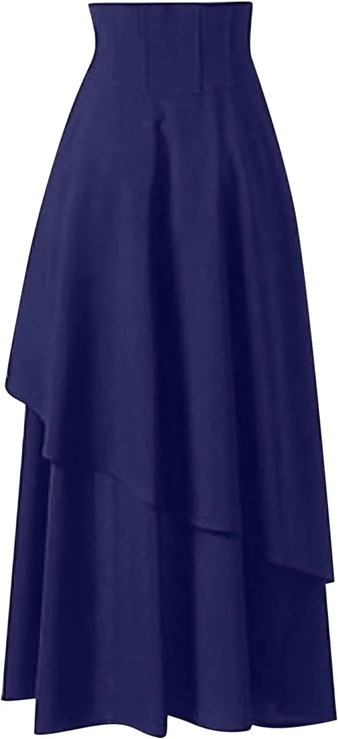 Plaid Skirt for Women, Womens Fashion Loose Fringe Irregular Skirt High Waist Long Skirt