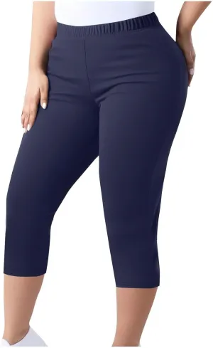 Plus Size Capri Leggings for Women High Waist Tummy Control Stretchy Workout Yoga Pants Casual Summer Capri Pants