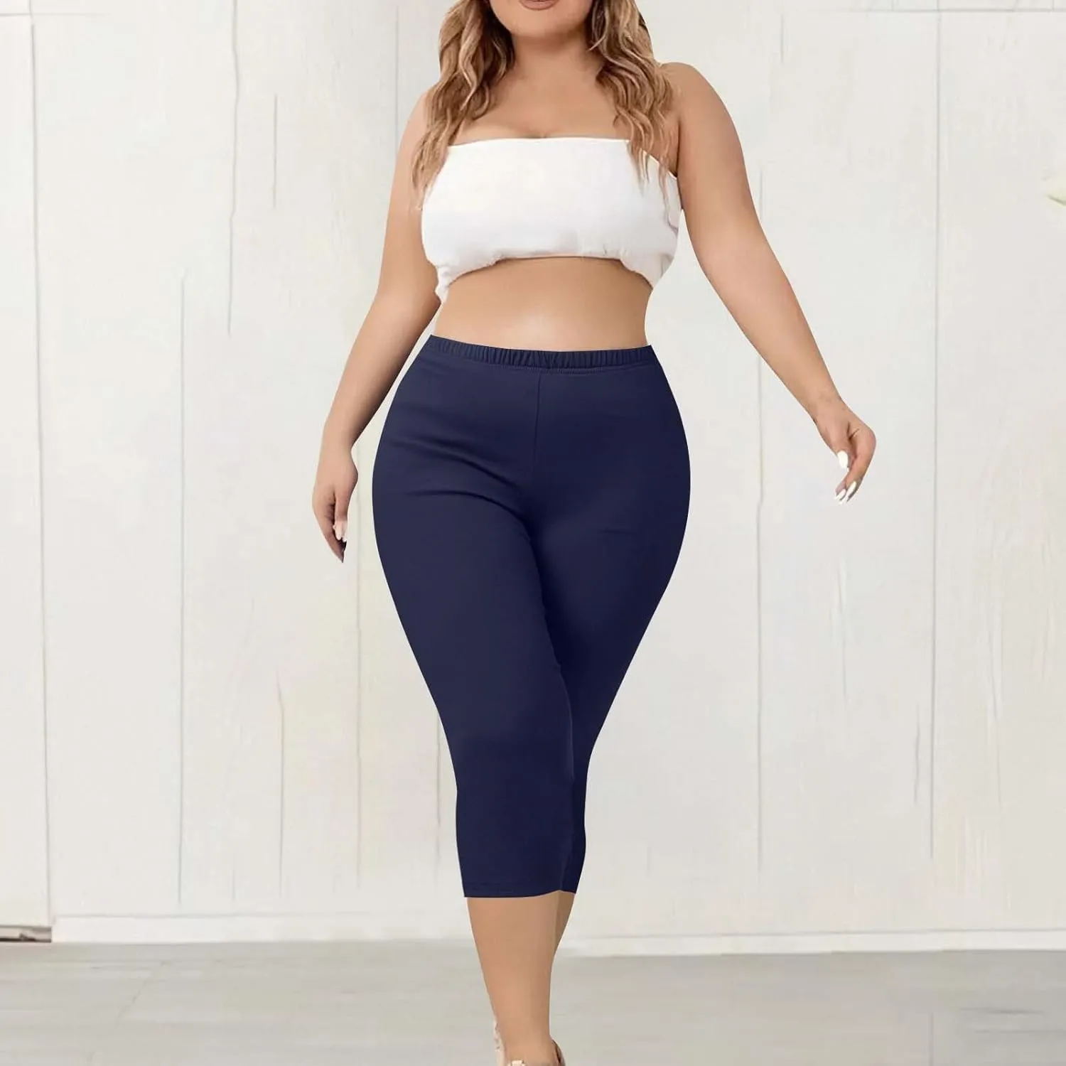 Plus Size Capri Leggings for Women High Waist Tummy Control Stretchy Workout Yoga Pants Casual Summer Capri Pants