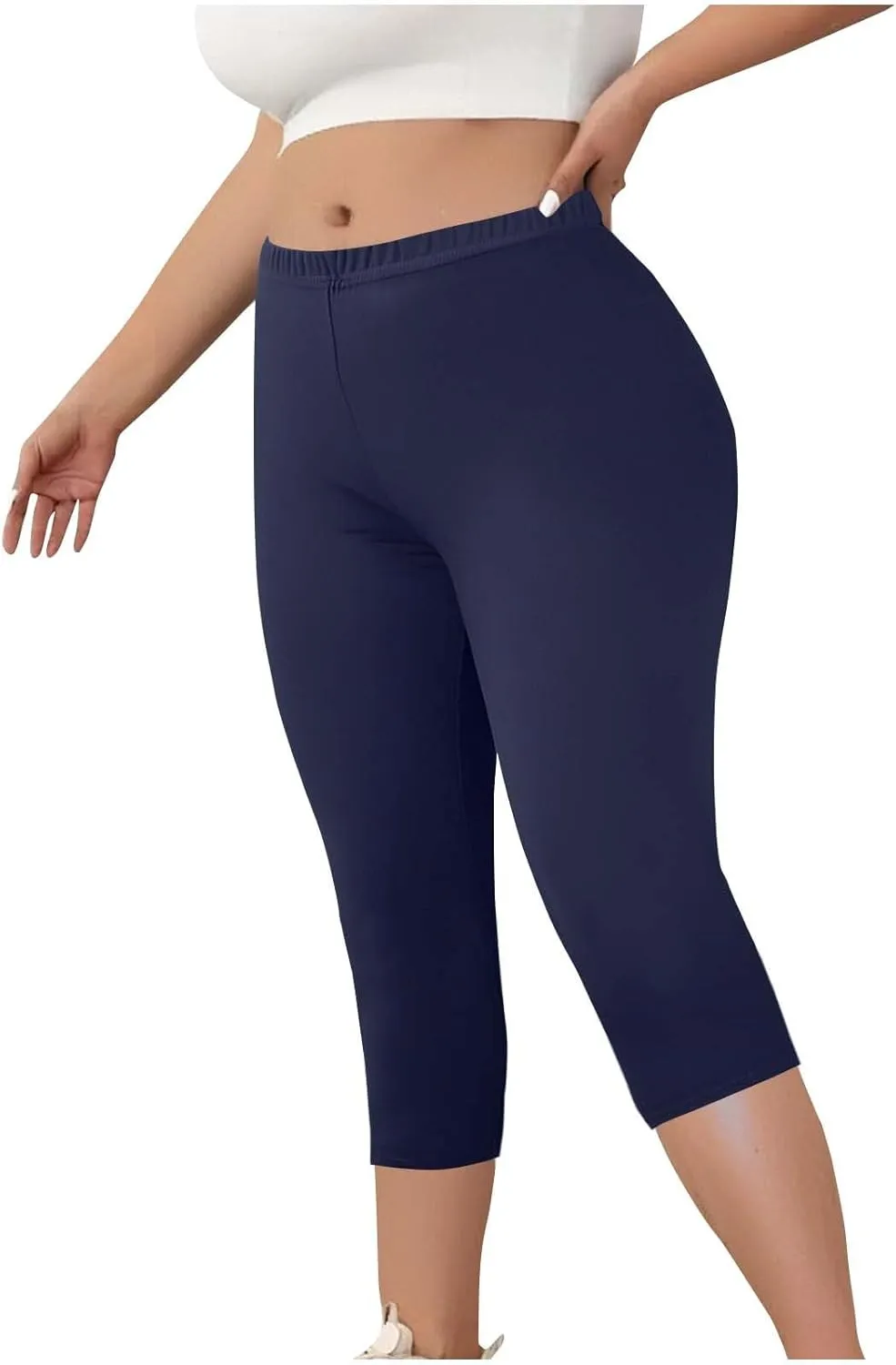 Plus Size Capri Leggings for Women High Waist Tummy Control Stretchy Workout Yoga Pants Casual Summer Capri Pants
