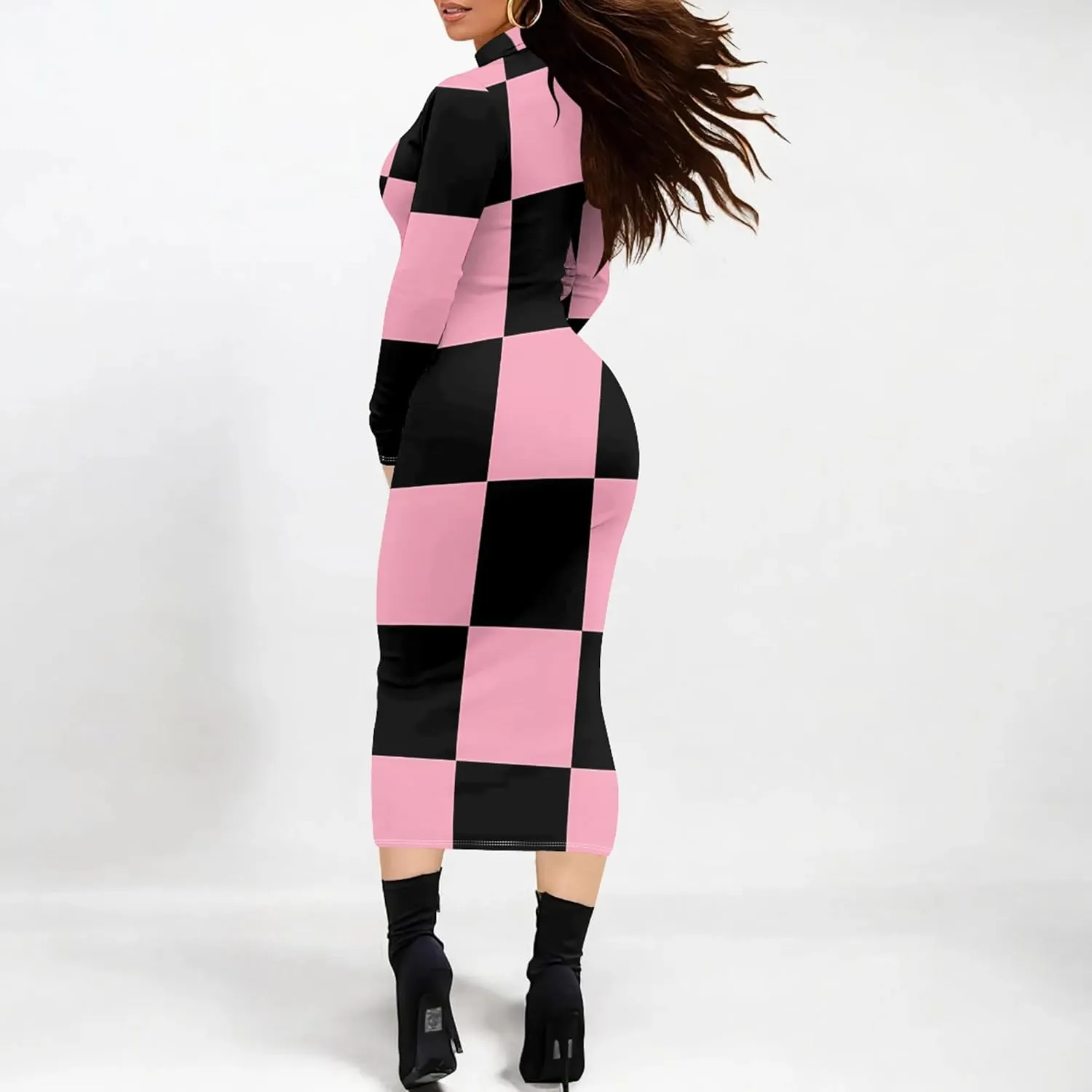 Plus Size Dresses for Curvy Women Sexy Tight Long Sleeve Party Bodycon Midi Dress Casual Elegant Basic Pencil Cocktail Dress