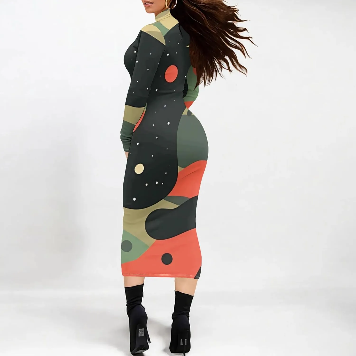 Plus Size Dresses for Curvy Women Sexy Tight Long Sleeve Party Bodycon Midi Dress Casual Elegant Basic Pencil Cocktail Dress
