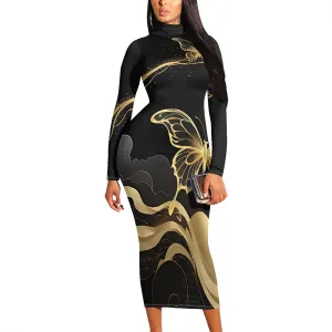 Plus Size Dresses for Curvy Women Sexy Tight Long Sleeve Party Bodycon Midi Dress Casual Elegant Basic Pencil Cocktail Dress