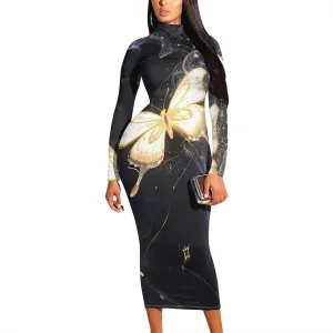Plus Size Dresses for Curvy Women Sexy Tight Long Sleeve Party Bodycon Midi Dress Casual Elegant Basic Pencil Cocktail Dress
