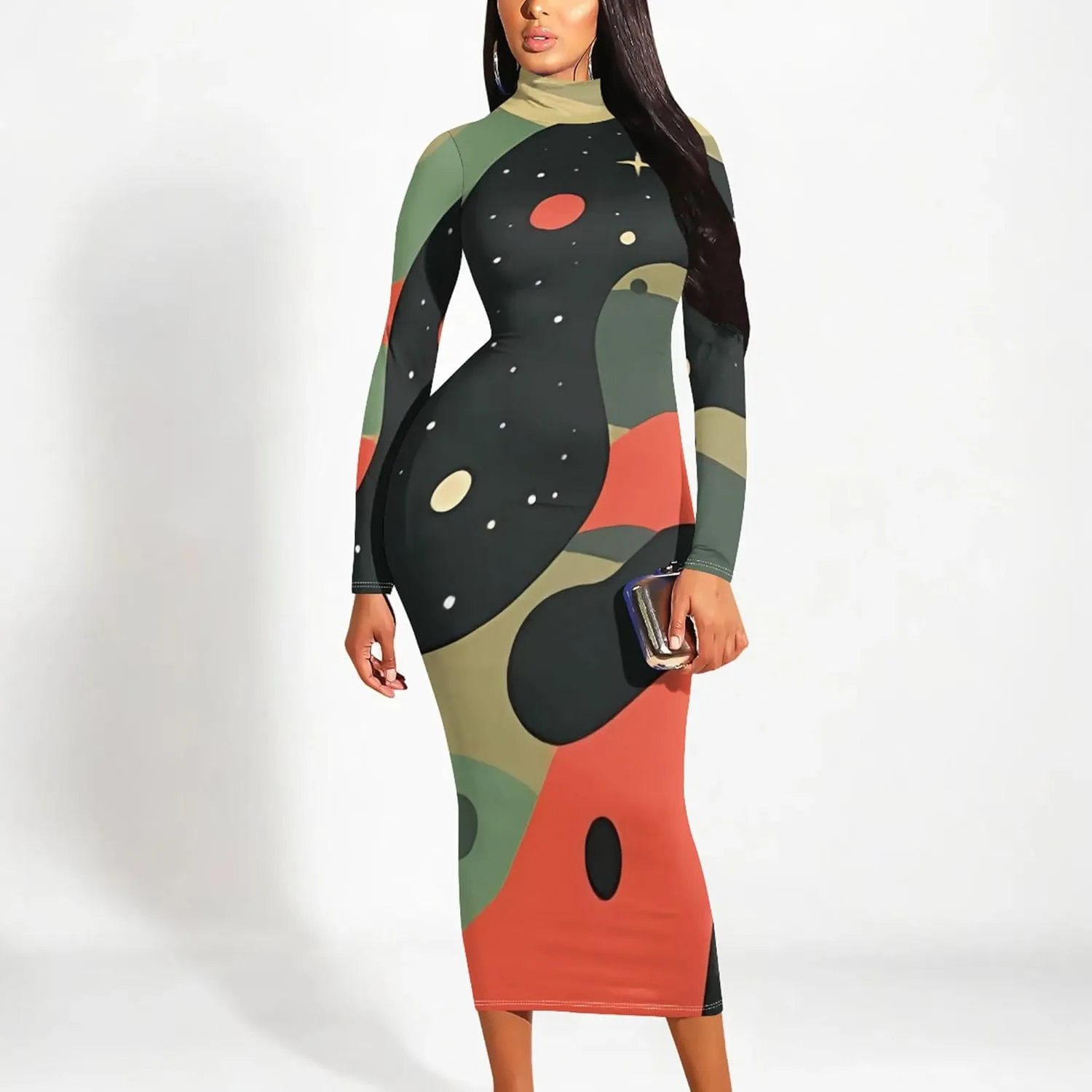 Plus Size Dresses for Curvy Women Sexy Tight Long Sleeve Party Bodycon Midi Dress Casual Elegant Basic Pencil Cocktail Dress