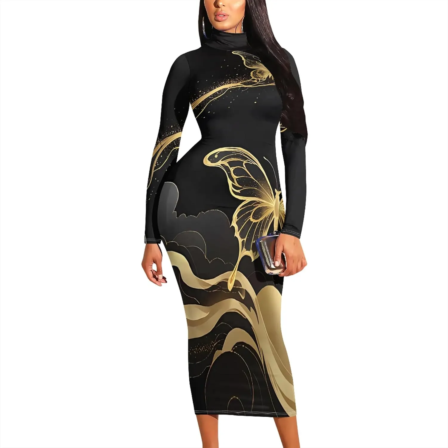 Plus Size Dresses for Curvy Women Sexy Tight Long Sleeve Party Bodycon Midi Dress Casual Elegant Basic Pencil Cocktail Dress