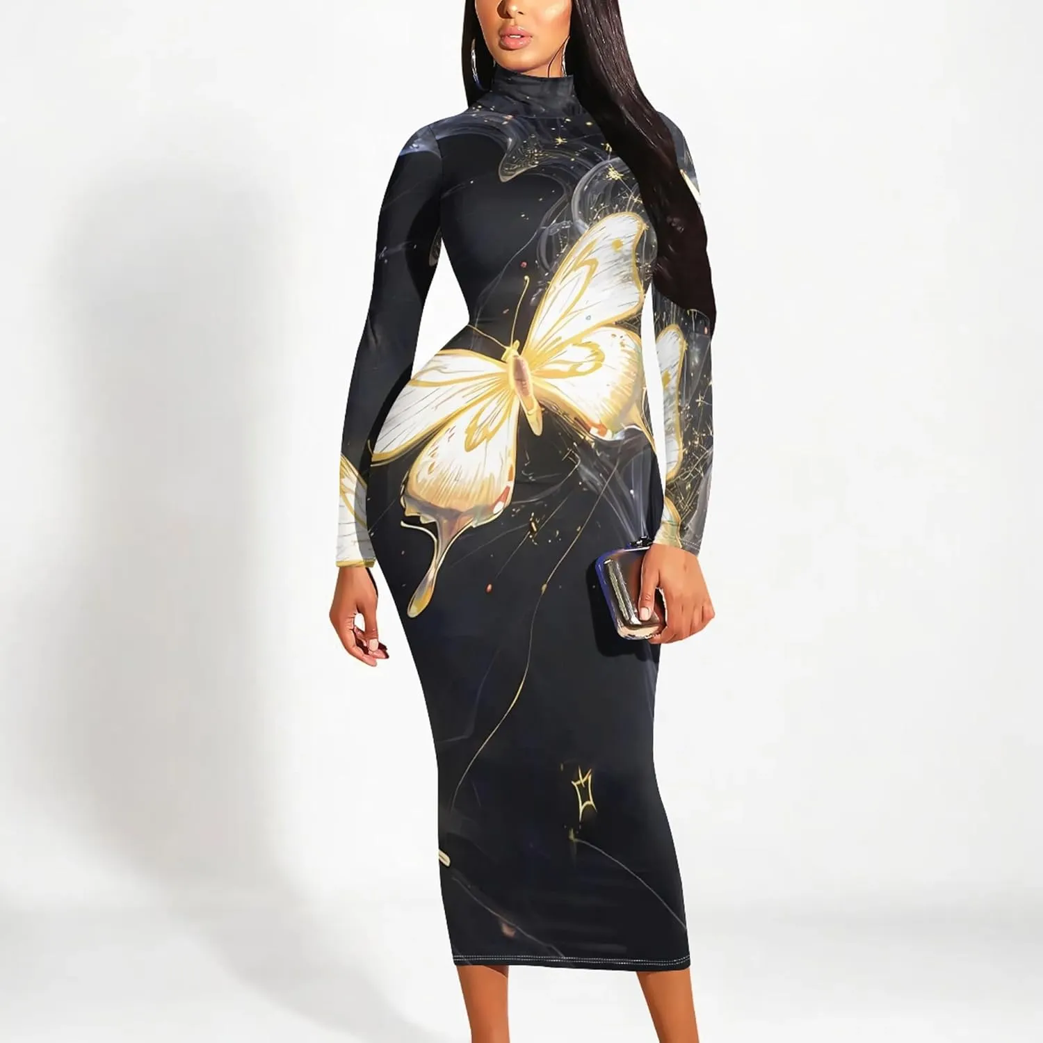 Plus Size Dresses for Curvy Women Sexy Tight Long Sleeve Party Bodycon Midi Dress Casual Elegant Basic Pencil Cocktail Dress