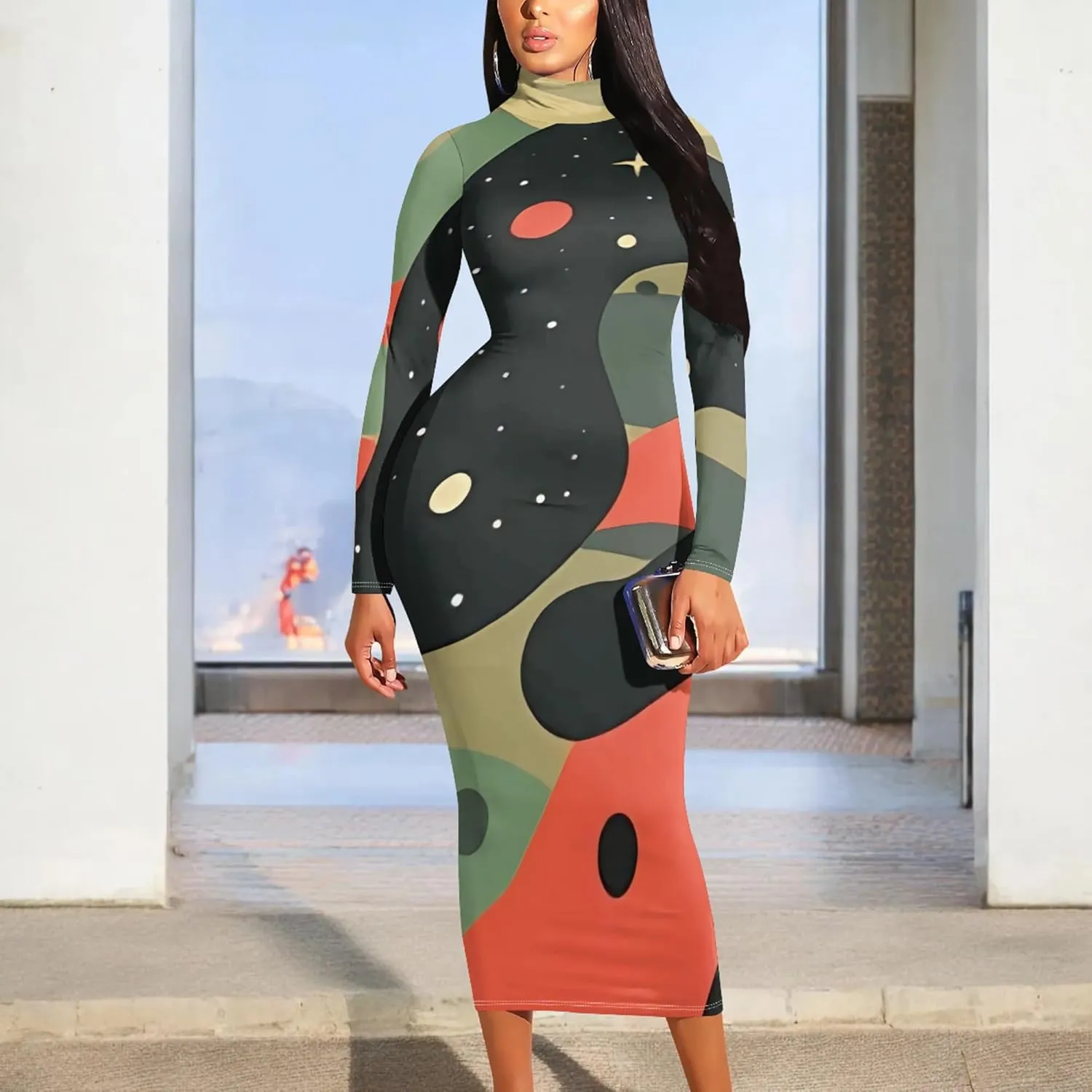 Plus Size Dresses for Curvy Women Sexy Tight Long Sleeve Party Bodycon Midi Dress Casual Elegant Basic Pencil Cocktail Dress
