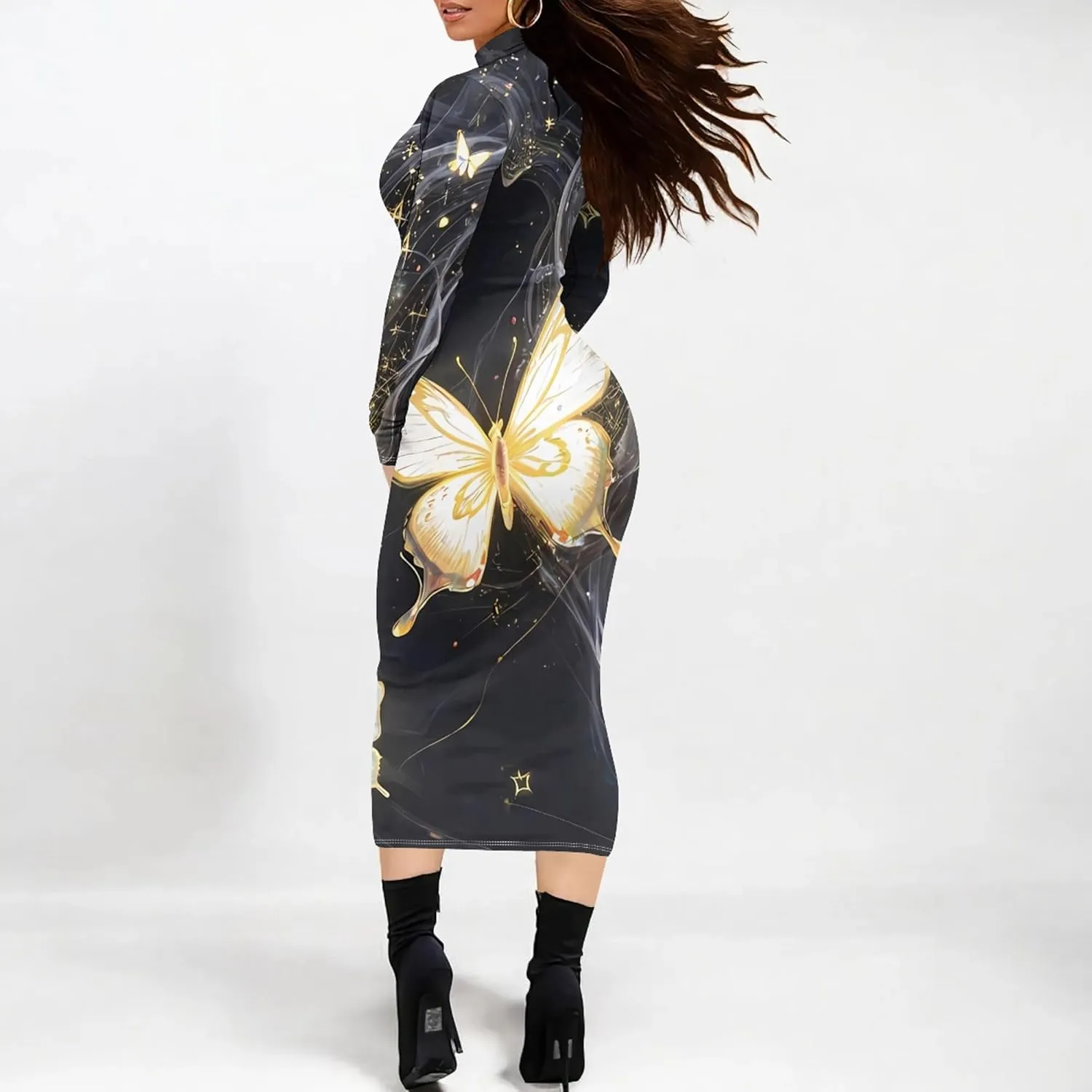 Plus Size Dresses for Curvy Women Sexy Tight Long Sleeve Party Bodycon Midi Dress Casual Elegant Basic Pencil Cocktail Dress