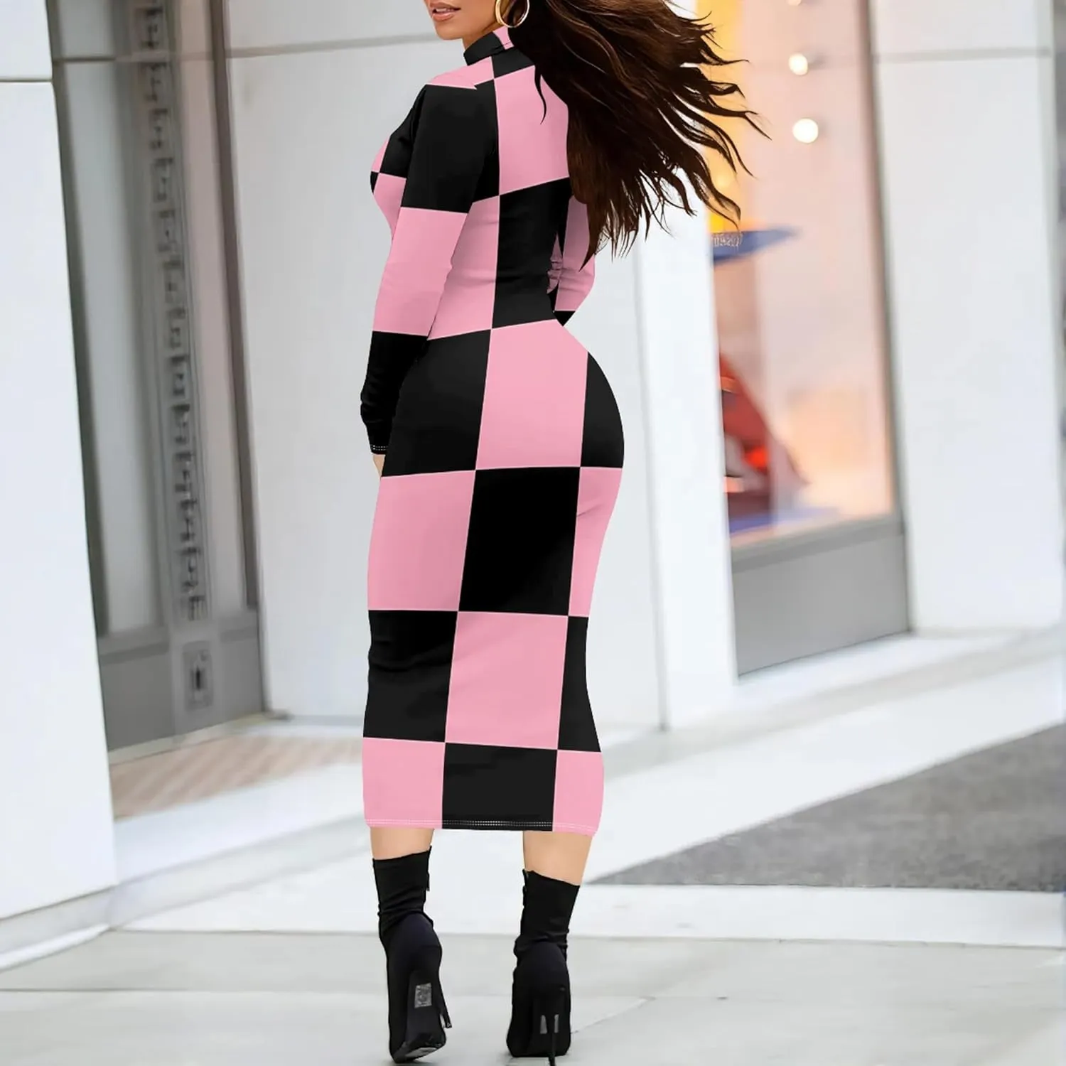 Plus Size Dresses for Curvy Women Sexy Tight Long Sleeve Party Bodycon Midi Dress Casual Elegant Basic Pencil Cocktail Dress