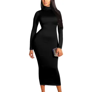 Plus Size Dresses for Curvy Women Sexy Tight Long Sleeve Party Bodycon Midi Dress Casual Elegant Basic Pencil Cocktail Dress