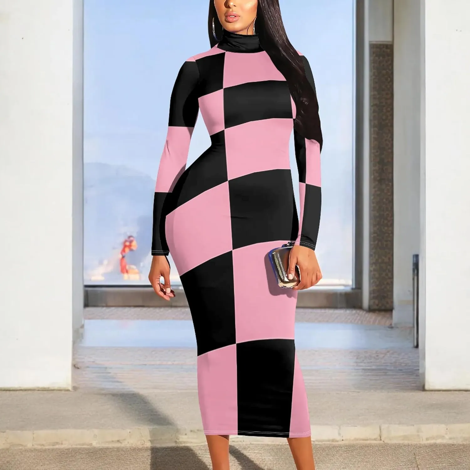 Plus Size Dresses for Curvy Women Sexy Tight Long Sleeve Party Bodycon Midi Dress Casual Elegant Basic Pencil Cocktail Dress